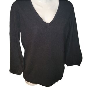 Karen Scott V-Neck  Sweater Black Sz S